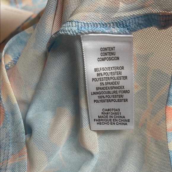 WAYF Sheer  Short Sleeve Floral Top - Blue and Peach - Picture 5 of 11